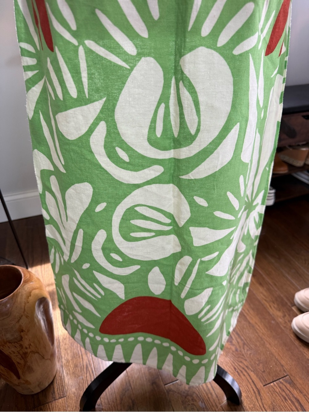 Maison D’ Amelie Green Linen Blend Floral Midi Skirt with Red Accents - Picture 6 of 8